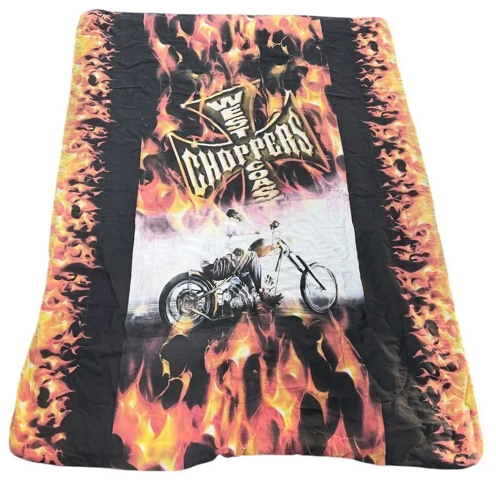 VINTAGE West Coast Choppers Flame Blanket Comforter Rare Double Sided